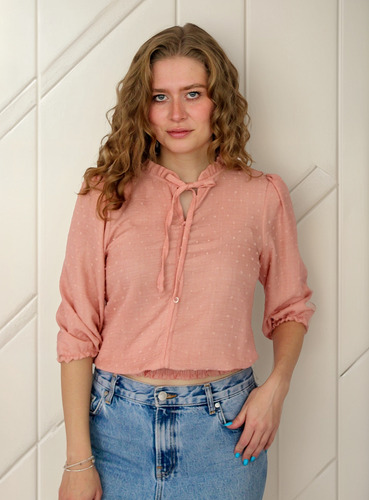 Blusa Dama Manga Larga C/ Detalle En Mangas Y Cuello