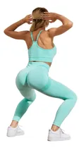 Comprar Conjunto Deportivo Lycra Push Up + Crop Top Celeste Ref 5055