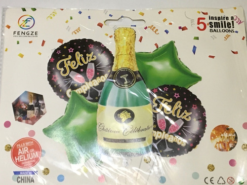 Globos Metalizados Feliz Cumpleaños Champagne Fiesta Festejo