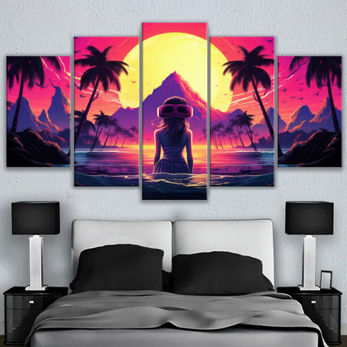 5 Cuadros Decorativos Paisaje Meditación Arte Unico 150x84cm Naturaleza
