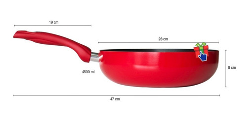 Imagen 4 de 7 de Wok Rojo Teflón Tego Antiadherente 28cm Con Mango Frio