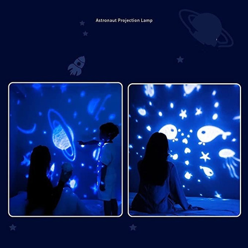 Lampara Led Recargable Astronauta Bebe Proyector Bebe 174 Color De La Estructura Astronauta Color De La Pantalla Azul-blanco