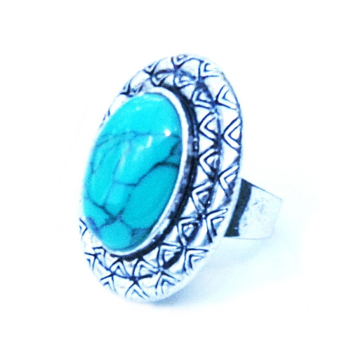 Anillo Boho Plata Vieja Piedra Turquesa Fantasía