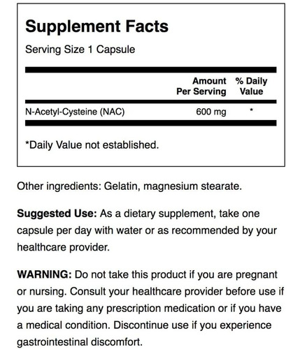 Imagen 2 de 2 de Nac N- Acetyl Cysteine 60mg 100 Capsulas Swanson