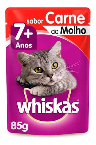 Alimento Whiskas 7 Para Gato Senior Sabor Carne Ao Molho Em Sachê De 85g