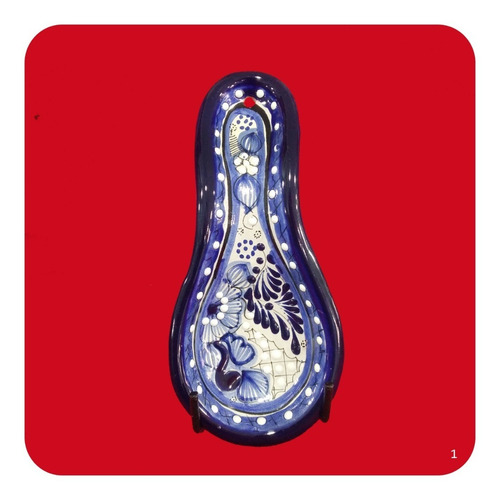 Imagen 4 de 6 de Set 2 Portacucharas De Talavera Poblana Azul Tradicional Prc