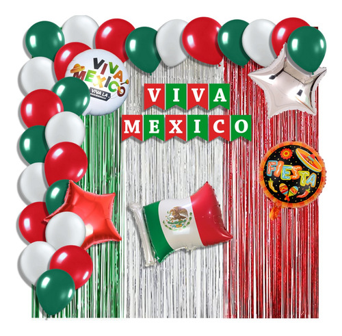 Kit De Decoración Fiesta Mexicana Globos Viva Mex (54 Pzas)