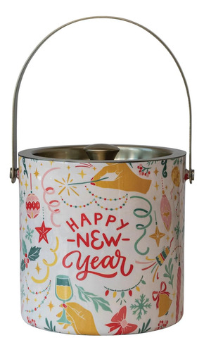 , Cubo De Hielo Multicolor De Acero Inoxidable Feliz Año Nue