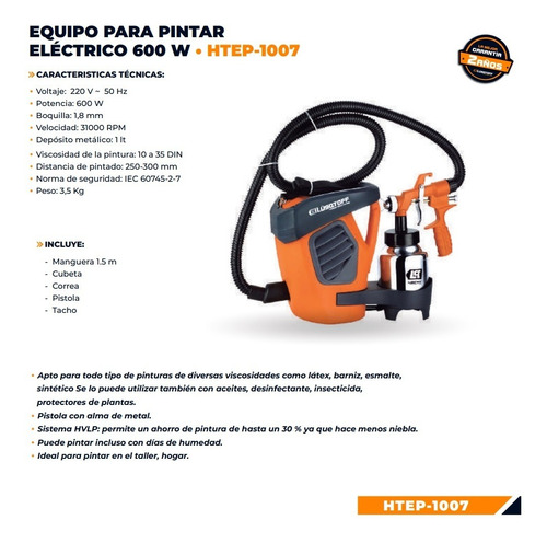 Equipo Para Pintar 600w Lusqtoff Htep-1007 Tacho Metalico