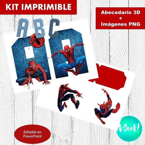 Kit Imprimible Hombre Araña Letras 3d Editable +   + Png