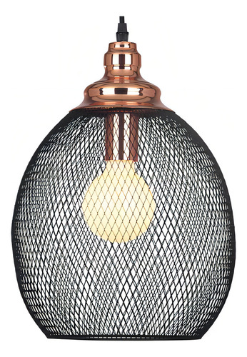 Pendente Copper Metal Cobre E Preto 1e27 41cm Xn003 Bella