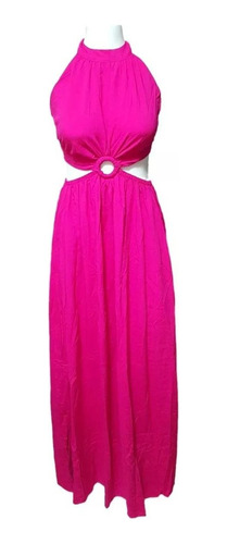 Vestido Longo Feminino Frente Única Cor Branco Pink Laranja