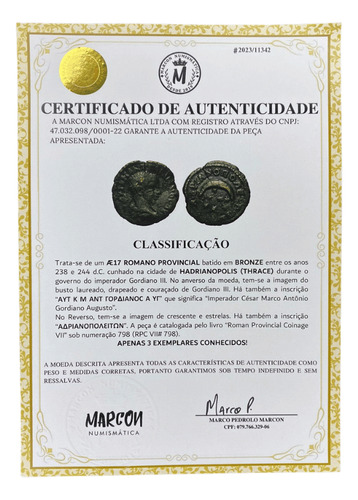 Ae17-império Romano, Imperador Gordiano Iii (238 - 244 D.c.)