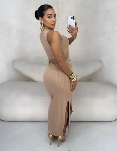 Vestido Liz Feminino Regata Modelador Cinto Fivela Orgânica