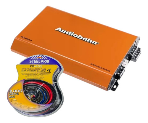 Amplificador 4ch Audiobahn Naranja+kit De Instalación Cal 4 Naranja