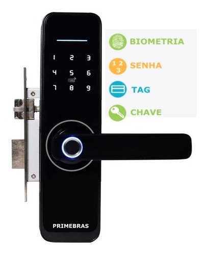 Imagem 2 de 5 de Fechadura Digital Biométrica Para Porta Madeira Primebras