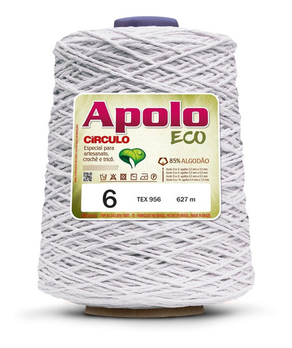 1 Novelo Barbante Apolo Eco 6 (627 Mt) - Circulo Cor 8001 - BRANCO