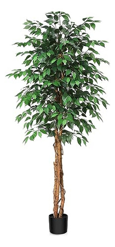 6ft Artificial Ficus Tree With Natural Wood Trunk, Silk...