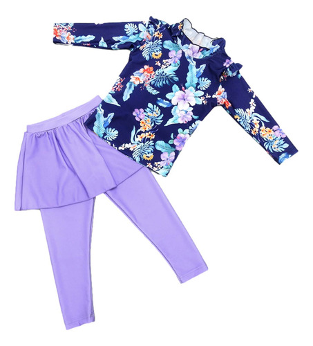 Traje De Baño Para Niñas, Falda De Manga Larga Estampada Par