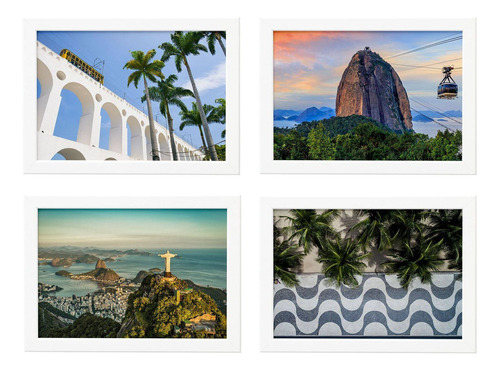 Quadros Cidade Rio De Janeiro Kit 4un Moldura Branca 33x43cm