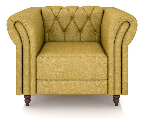 Conjunto 1 Sofá 180cm 1 Poltrona Chesterfield Couro Bege