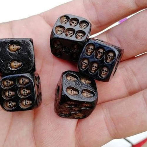 5 Dados Calavera Huesos Esqueleto Negro Creativo Resina