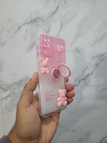 Funda De Oso Con Anillo Para Samsung A12 Rosa