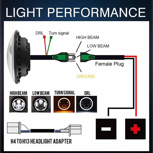 Imagen 6 de 10 de Par 7'' Faros H4 Led Ojo De Ángel Para Wrangler Jeep Vocho