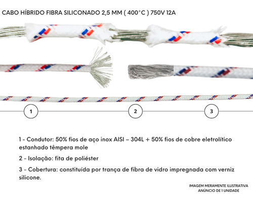 2 Metros De Cabo Híbrido 2,5 Mm Alta Temperatura 750v 400 °c