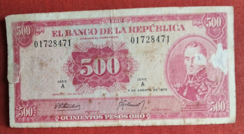 Billete Colombiano De 500 Pesos Falso De La Época 