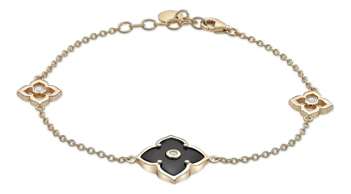 Pulsera De Flores De Ónix Negro Y Circonita Cúbica Para Muje