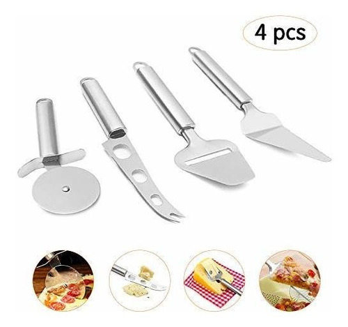 Juego De 4 Cuchillos De Queso Para Pizza De Acero Inoxidable