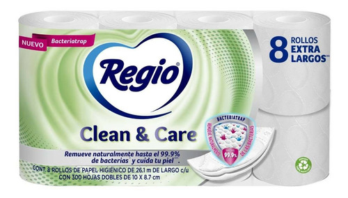 Imagen 1 de 1 de Papel Higiénico Regio Clean & Care 8 Rollos