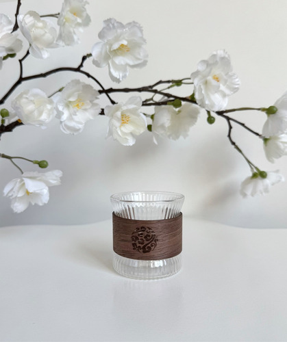 Jarro De Café De Vidrio Térmico Con Cobertor De Madera Rayado 120 Ml Gala