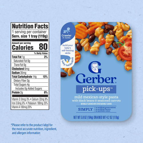 Gerber Pick-ups Alimento P/bebés Pasta Estilo Mex 164 G 4 Pz