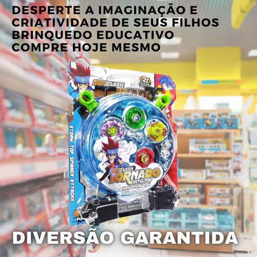 4 Peão Tornado Compatível Beyblade Wild Top Arena Vermelho