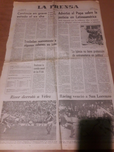 Tapa Diario La Prensa 07 07 1980 River Vélez Racing San Lore