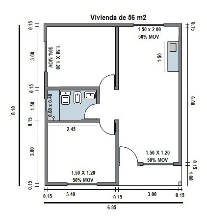 Imagen 5 de 13 de Construimos Su Casa 49 M2, Ladrillo Y Plancha 2 Dormitorios