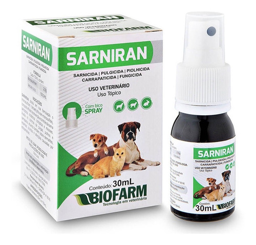 Sarniran Spray 30ml Tratamento Sarna Pulga Carrapato Biofarm