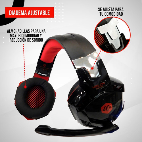 Imagen 3 de 10 de Auricular Gamer Melon Pc Ps4 Con Microfono Ajustable M5000