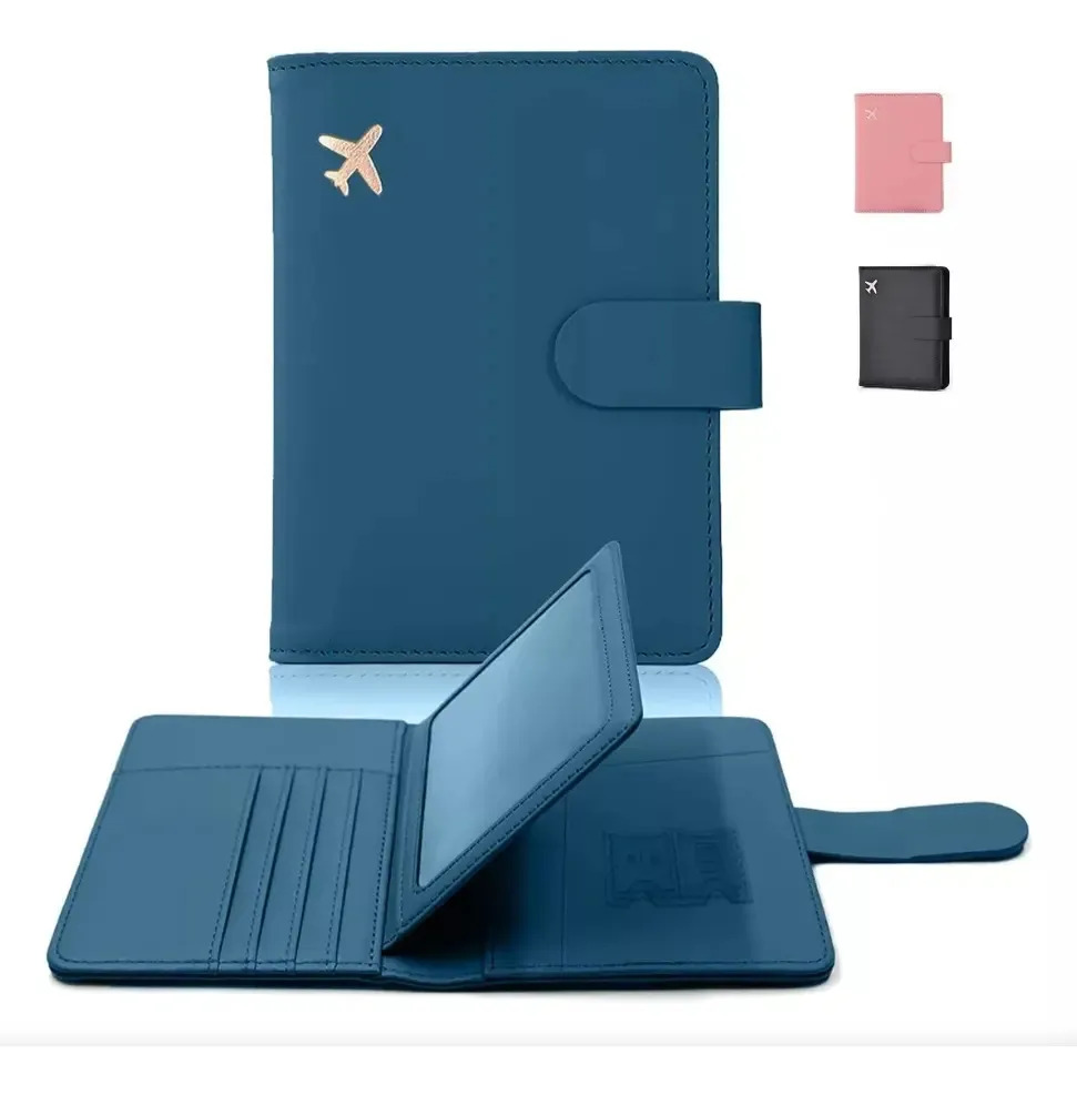 Porta Pasaporte Familiar Documentos Funda Protectora Viaje Color Azul