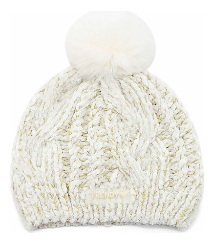 Gorro Infantil Trendy Trenzado Con Pompón Cálido Y Suave Blanco S Lisa