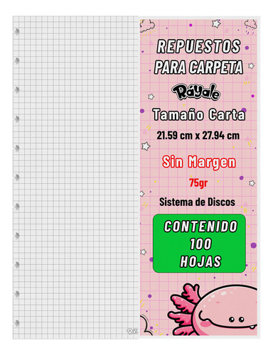 100 Hojas Sistema De Discos Sin Margen 75gr Tamaño Carta Cuadro Chico