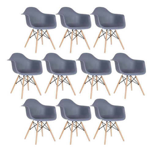 Kit - 10 X Cadeiras Charles Eames Eiffel Daw Com Braços Estrutura Da Cadeira Cinza-escuro