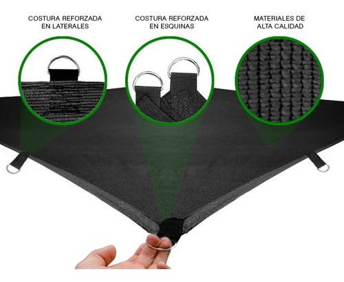 Imagen 2 de 10 de Malla Sombra 90% Raschel Negro De 4mx4m Lista Para Instalar