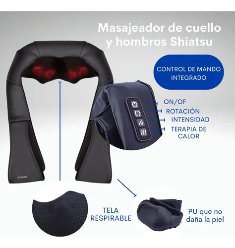 Masajeador De Cuello Hombros Shiatsu Adaptador Auto Espalda Color Negro