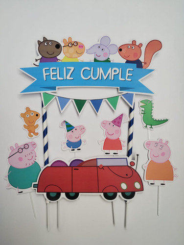 Adorno Torta Topper Cake Feliz Cumple Oferta En Stock Rosa Peppa Pig, George Pig