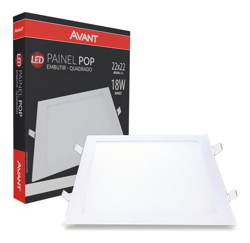 Plafon Painel Led Pop 18w Embutir Quadrado Branco Frio 6500K Bivolt 22x22 Avant