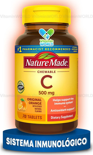 Nature Made Vitamina C 500 Mg 70 Tabletas Masticables Sabor Sin Sabor