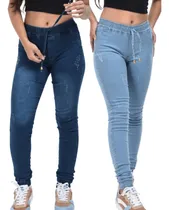 Comprar Kit 02 Calças Jeans Jogger Menina Juvenil Com Cordão Moda